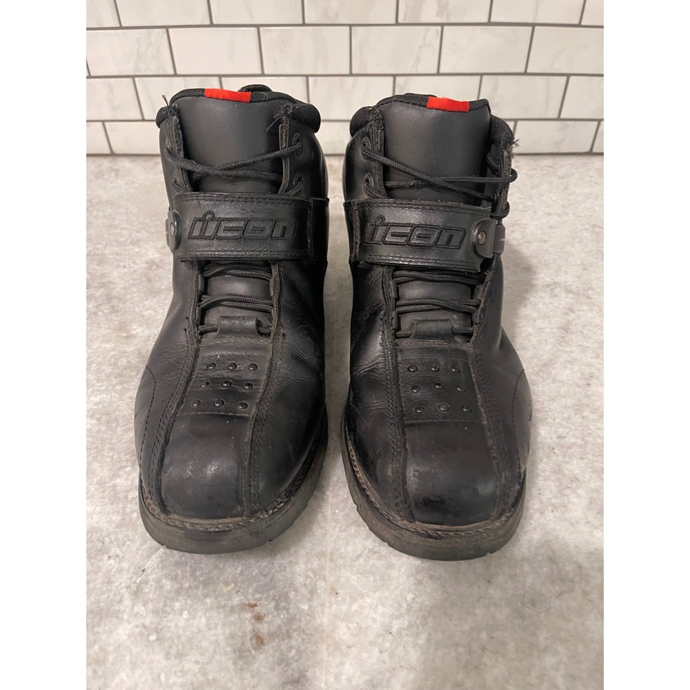 iicon Boots Mens 10 Black Superduty 4 Leather Motorcycle Riding Buckle Strap